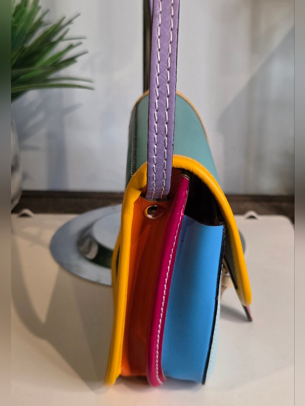Gregorio Vera Pelle Italy Leather Colorblock Saddle Bag - Picture 3 of 12